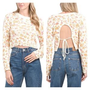 Emory Park Everly Floral Open Back Tie Crop Sweater S NWT Coquette Cottagecore